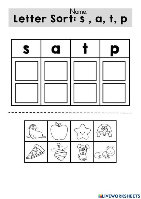 S A T I P N Worksheets, S And Es Worksheet, P Sound Activities, Satpin Activities, S Sound Worksheet, S Phonics Worksheet, Satpin Phonics Worksheets, Ng Phonics Worksheet, Kindergarten Classroom Themes