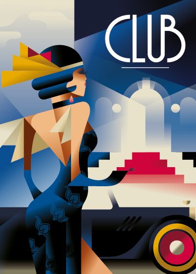 Art Deco, Art, Mads Berg, Art Deco Poster, Deco Poster, A Car, A Woman, Blue