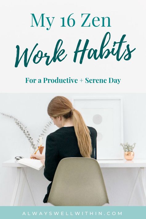 Do you have a set of positive work habits that help you get the most out of your day?  Good work habits can help you be more focused and productive. And they can also help you bring more ease and balance into your day too. Your success or failure in work and in life depends upon your daily habits, doesn’t it?  So if you haven’t consciously established a set of positive work habits, check out mine for inspiration and ideas. #WorkHabits #Productivity #IntentionalLiving Productivity Inspiration, Zen Habits, Work Life Balance Tips, Work Habits, Habits Of Successful People, Daily Meditation, Time Management Tips, Daily Habits, Good Habits