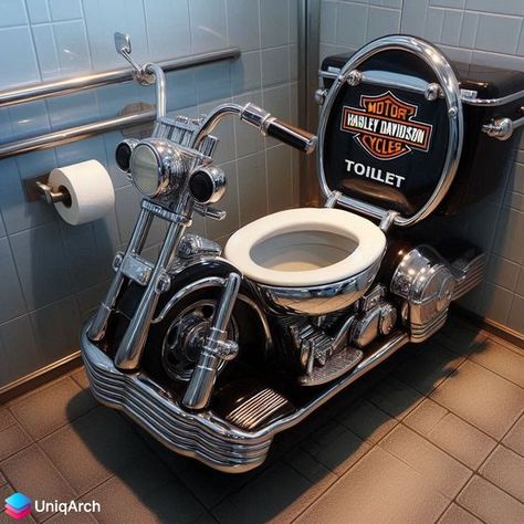 Harley Bathroom, Cool Toilets, Harley Davidson Decor, Harley Davidson Engines, Harley Davidson Artwork, Gothic Baby, Car Chair, Fantasy Furniture, Vintage Helmet