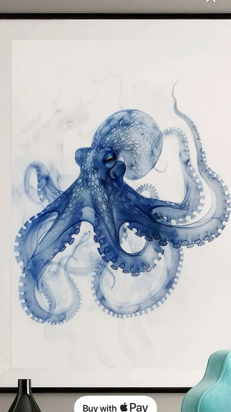 Watercolour Octopus, Octopus Drawings, Octopus Tentacles Art, Cool Nature Tattoos, Nature Tattoo Ideas, Octopus Art Print, Octopus Drawing, Octopus Illustration, Sea Drawing