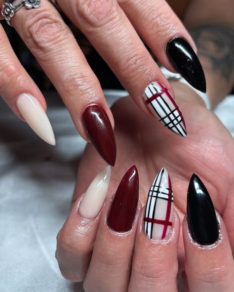 Plaid Fall Set ♥️ • • • @apresnailofficial Natural Stiletto Medium • • • #nails #nailsnailsnails #nailart #nailsofinstagram #nailsbyavryl #gelx #gelxnails #gelxnailtech #explorepage #stilletonails #fallnails Medium Nails, Fall Plaid, Nail Art, Plaid, Nails, Quick Saves, Nail Arts