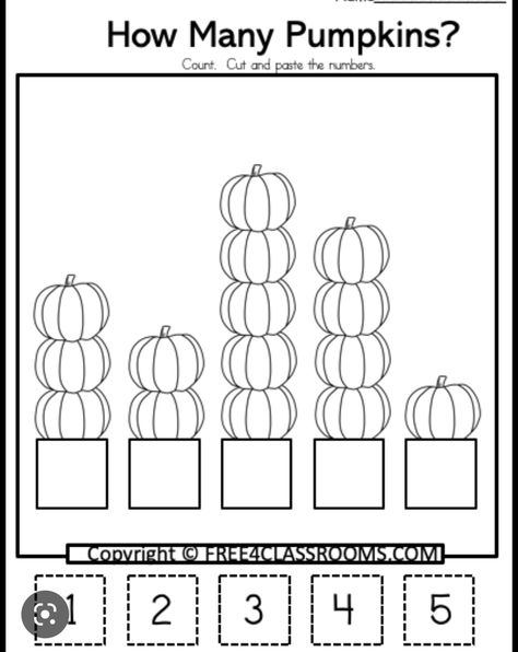 Pre K Counting Worksheets, Fall Math Activities Prek, 1:1 Counting Activities, Math Pumpkin Activities, Year 3 Worksheets Free Printables, Fall Counting Worksheets Preschool, Pumpkin Numbers Free Printable, Numbers 1-5 Activities Preschool, Kindergarten Math Worksheet