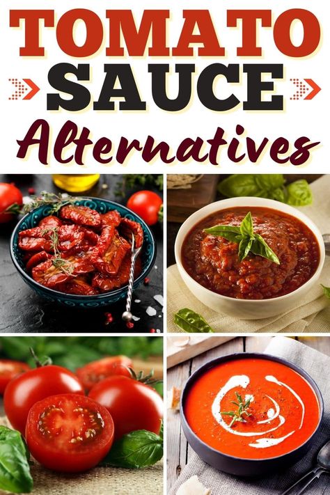 Try these tomato sauce substitutes when you don't happen to have any! From ketchup to marinara to tomato soup, these alternatives are worth a shot. Best Tomato Sauce, How To Make Tomato Sauce, Easy Tomato Sauce, Garlic Mushrooms, Fire Roasted Tomatoes, Canned Tomato Sauce, How To Can Tomatoes, Spaghetti Sauce, Peppers And Onions