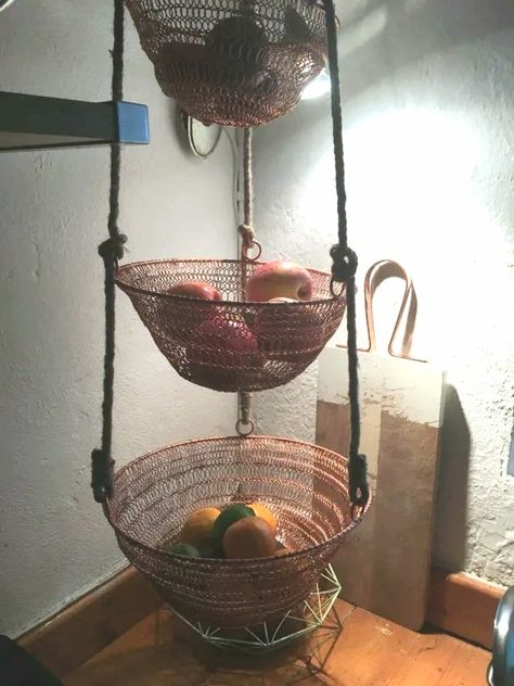 Wire Macrame, Hanging Baskets Kitchen, Ideas For Small Kitchens, Hanging Fruit Basket, Hanging Wire Basket, Wire Fruit Basket, Hanging Fruit Baskets, Small Kitchen Organization, Kitchen Baskets