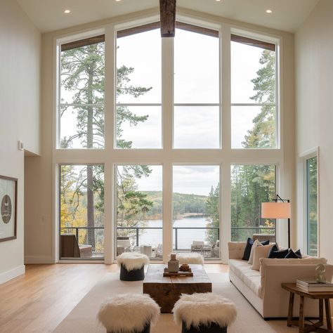 Open up your living space with oversized windows and natural light. 🌞🏡 #InteriorDesign #NaturalLight #HomeDecor #SpaciousLiving Grand Windows Living Room, Wide Windows Living Room, Living Room Window Wall, Living Room Large Windows, Big Windows Living Room, High Windows, Oversized Windows, Wide Windows, Open Living Room