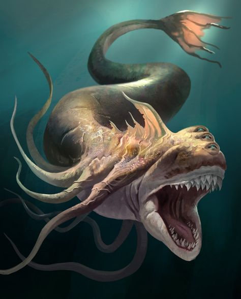 Fish Monster, Sea Monster Art, Space Opera Art, Dungeon Master's Guide, Beast Creature, D D Monsters, Eldritch Horror, Sea Monster, Cool Monsters