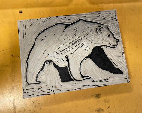 Bear Print - Printmaking #printmaking #print #linocut #reliefprinting #portfolio Wolf Linocut, Relief Printing, Lino Cut, Bear Print, Linocut Prints, Chocolate Bar, Linocut, Visual Arts, Cut And Style