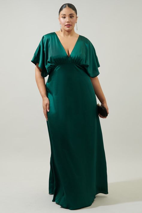 Plus Size Satin Dress, Empire Cut Dress, Plus Size Wedding Guest Dress, Curvy Women Dresses, Updo Curly, Plus Size Gowns, Plus Size Formal, Plus Size Party Dresses, Empire Waist Dress