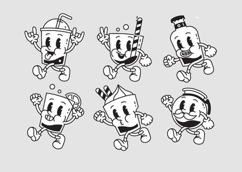 1940 Cartoon Style, Retro Cartoons Characters, Vintage Cute Drawing, 1930s Cartoons Characters, 50s Cartoon Character, How To Draw Retro Cartoons, 40s Cartoon Style, 1920s Cartoon Style, 1960s Cartoon Style