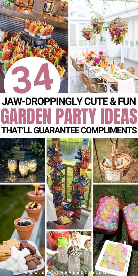 Host the BEST backyard party this summer with these 34 insanely cute and clever garden party ideas that are guaranteed to impress your guests. | garden party, garden party ideas, garden party decorations, backyard party ideas, backyard party decorations, outdoor party ideas, summer outdoor party| Summer Party Decorations Backyards, Garden Party For Adults, Simple Garden Party Ideas, Outdoor Garden Party Ideas Decoration, Deco Garden Party, Diy Backyard Party Decorations, Outside Party Aesthetic, Gazebo Decorating Ideas For Party, Outdoor Party Ideas For Adults