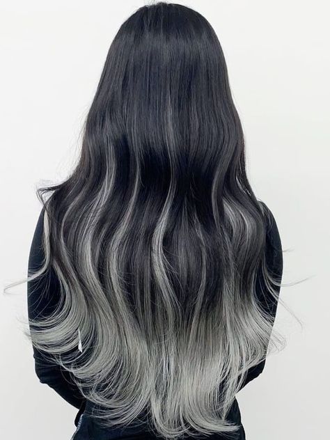 Ash Black Hair Color, Ash Black Hair, Black Hair With Grey Highlights, Black Hair Color Ideas, Ideas For Black Hair, Best Hair Dye, Blonde Tips, Hair With Highlights, Hair Color Options