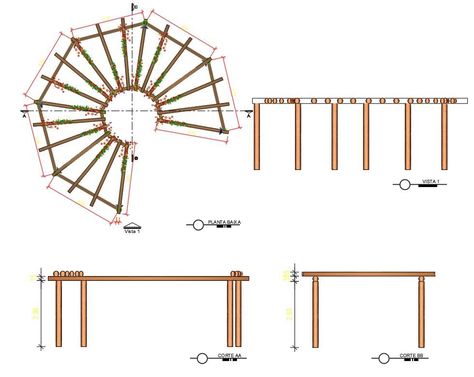 Semi Circle Pergola, Pergola Elevation, Pergola Drawing, Circular Deck, Circular Pergola, Pergola Details, Round Pergola, Round Gazebo, Garden Design Pictures