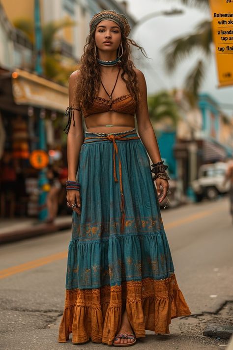 Boho Summer Outfits Bohemian, Boho Maxi Skirt Outfit, Earth Outfits, Outfits To Impress, Hippie Styles, Bohemian Lounge, Dinner Under The Stars, Cochella Outfits, Dress With Flats