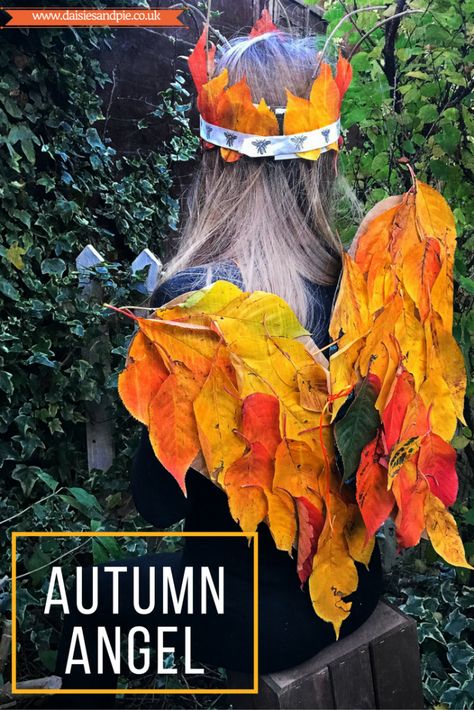 How to make an autumn angel crown and leaf wings a totally magical gorgeous autumn craft for kids. Forest Fairy Costume, Craft Fairy, Leaf Wings, Leaf Craft, Autumn Leaves Craft, Forest School Activities, Autumn Craft, Nature Craft, Fun Fall Crafts