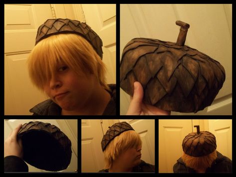 Acorn Halloween Costume, Acorn Costume Diy, Ren Faire Hats, Acorn Fairy Costume, Pinecone Costume, Acorn Hat Diy, Borrowers Costume, Acorn Costume, Acorn Hat Crochet