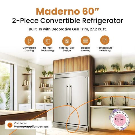 OUR MOST POPULAR PRODUCT RIGHT NOW! We offer free shipping at Ménage so order now! The “FORNO Maderno 60” 2-Piece Convertible Refrigerator/Freezer Built-In with Decorative Grill Trim, 27.2 cu.ft.” is by far our most popular product. Designed to impress, the decorative grill trim adds a touch of elegance, making this fridge/freezer a focal point in any modern home. Whether you’re hosting gatherings or stocking up for the week, its convertible feature allows you to customize the compartments ... Big Fridge, Fridge Freezer, Fridge Freezers, Technology Design, Refrigerator Freezer, Cool Technology, Modern Home, Adjustable Shelving, Order Now