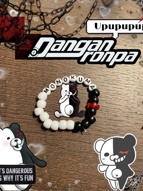 Hxh Bracelet, Danganronpa Bracelet, Anime Beaded Bracelets, Anime Bead Bracelet, Kandi Collection, Anime Bracelet, Pulseras Kandi, Diy Kandi Bracelets, Kandi Inspo