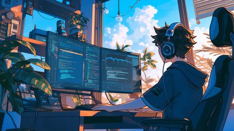 Coding Lofi Wallpaper, Two Desktop Setup, Coding Laptop Aesthetic, Dekstop Inspiration Aesthetic, Lofi Vibes Wallpaper Desktop, Laptop Animated Wallpaper, Desktop Wallpaper For Coders, The Boys Desktop Wallpaper, Wallpaper For Desktop Hd 4k