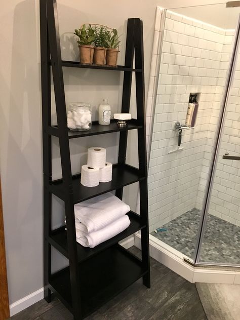 Bathroom Standing Shelf Decor, Bathroom Floor Shelf Decor, Ladder Shelf In Bathroom, Bathroom Ladder Shelf Decor, Bathroom Decor Ladder Shelf, Ladder Shelf Bathroom, Ladder In Bathroom, Ladder Shelf Decor Bathroom, Bathroom Latter Shelf