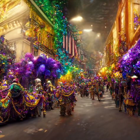 Mardi Gras Bourbon Street, Nola New Orleans, Mardis Gras Aesthetic, New Orleans Mardi Gras Parade, Carnival New Orleans, New Orleans Culture Aesthetic, Fantasy New Orleans, Mardi Gras Astetic, New Orleans Parade