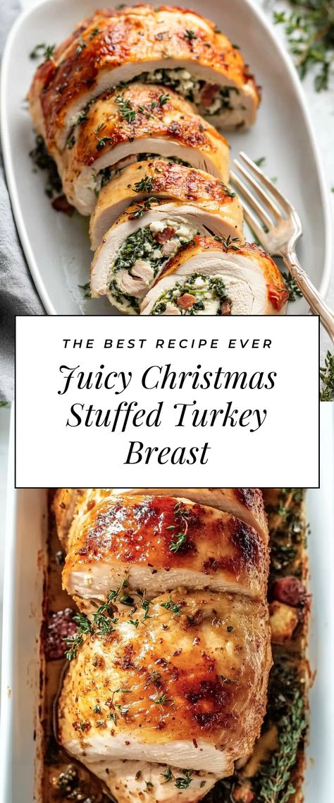 Image for Juicy Christmas Stuffed Turkey Breast Xmas Lunch Ideas Christmas Dinners, Rolled Turkey Breast With Stuffing, Thanksgiving Protein Not Turkey, Company Christmas Party Food Ideas, Christmas Meal Desserts, Christmas Dinner Not Turkey, Xmas Meat Dishes, Thanksgiving Recipes Protein, Thanksgiving Stuffed Turkey Recipes