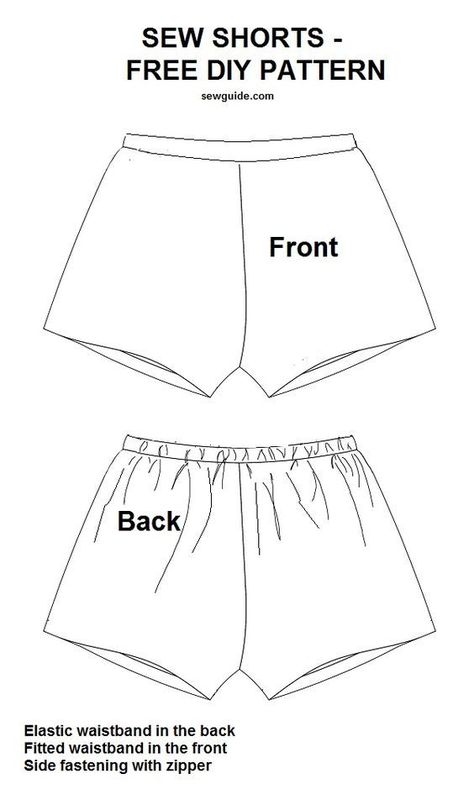 Sew a beautifully fitting Shorts with this shorts patternwith an elastic waist in the back and with a fitting waistband in the front with zippered opening Sew Shorts, Shorts Pattern Free, Diy Sy, Sewing Shorts, Shorts Diy, Sewing Projects Clothes, Shorts Pattern, Sew Ins, Diy Vetement