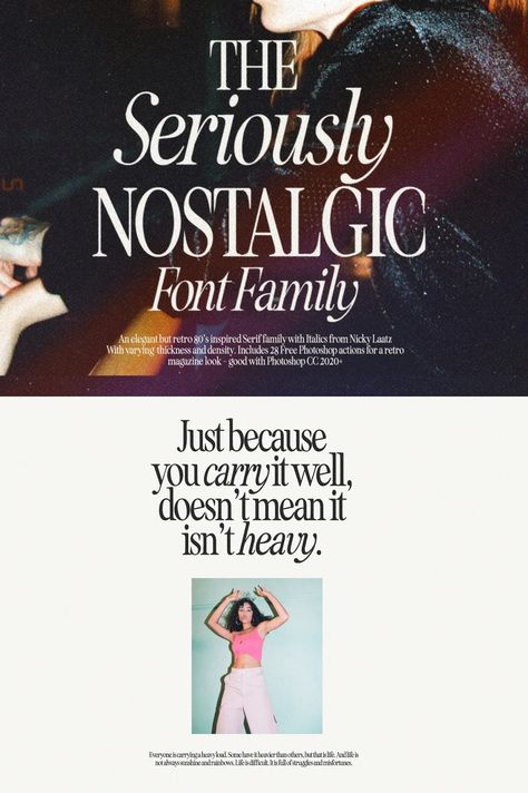 Seriously Nostalgic Serif, Vintage Serif Font, Serif Graphic Design, Text Layout Design, Serif Logo Font, Seriously Nostalgic, Editorial Graphic Design, Eighties Style, Classic Serif Fonts