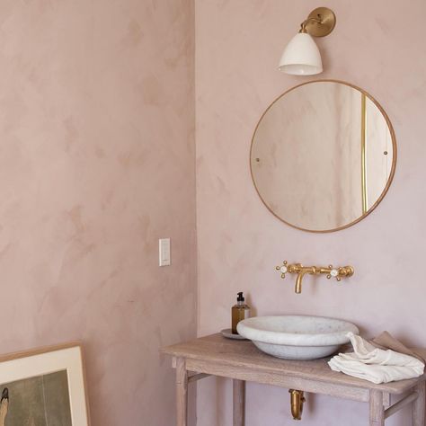 Nice bowl and taps and light above mirror Coral Paint, Lime Wash Walls, Limewash Walls, Lime Wash, Old Stone Houses, Washing Walls, Lime Paint, Color Skin, Modern Farmhouse Bathroom