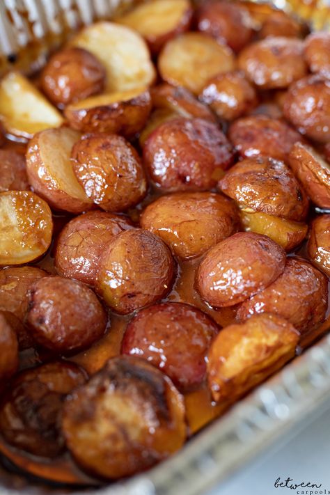 Honey Roasted Red-Skinned Potatoes In 4 Minutes | Between Carpools Honey Roasted Potatoes, Roasted Red Skin Potatoes, Week Meals, Mennonite Recipes, Red Skin Potatoes, Roasted Red Potatoes, Rosh Hashana, Honey Roasted, Onion Soup Mix