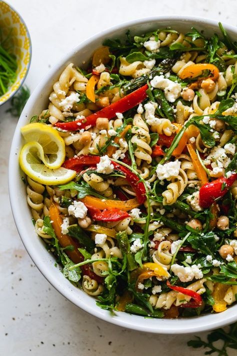 Lemon Pasta Salads, Roasted Bell Peppers, Easy Asparagus Recipes, Arugula Pasta, Best Asparagus Recipe, Grilled Asparagus Recipes, Red Wine Vinaigrette, Lemon Pasta, Lemon Vinaigrette