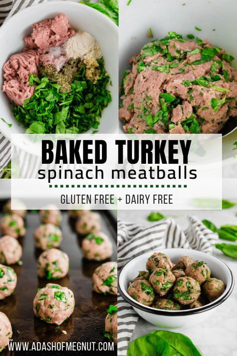 Meatballs In The Oven, Turkey Spinach Meatballs, Moist Meatballs, Gluten Free Turkey Meatballs, Spinach Meatballs, Turkey Spinach, Gluten Free Turkey, Turkey Meatballs Baked, Glutenfree Recipe