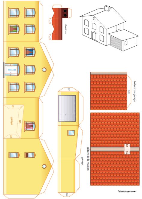 Découpage enfants, une maison à imprimer Whimsical Decor Home, Paper House Diy, Paper Models House, Paper House Template, Free Paper Models, Cardboard Toys, House Template, Paper Towns, Paper Toys Template