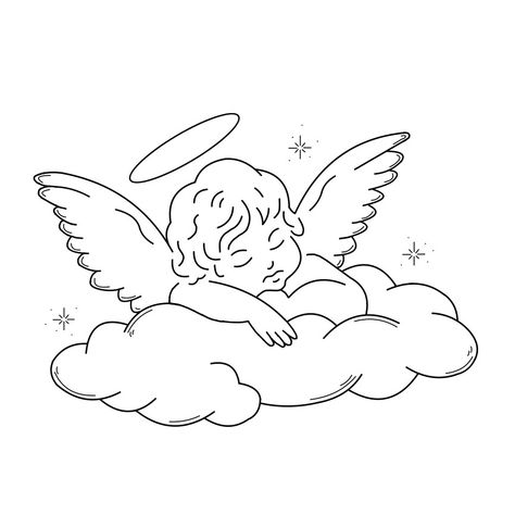 Simple Angel Tattoos, Small Angel Tattoo, Tatuaje Studio Ghibli, Cloud Tattoo Design, Cupid Tattoo, Cherub Tattoo, Herz Tattoo, Mommy Tattoos, Small Pretty Tattoos