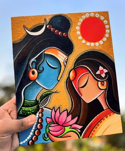 Desi Canvas Painting, Asthetic Picture Drawing Ideas, Asthetic Picture Paintings, Goddess Painting Easy, Canvas Painting Ideas Indian Gods, Painting Asthetic Picture, Indian Folk Art Easy, Hindu Paintings Easy, Asthetic Paintings Easy On Paper