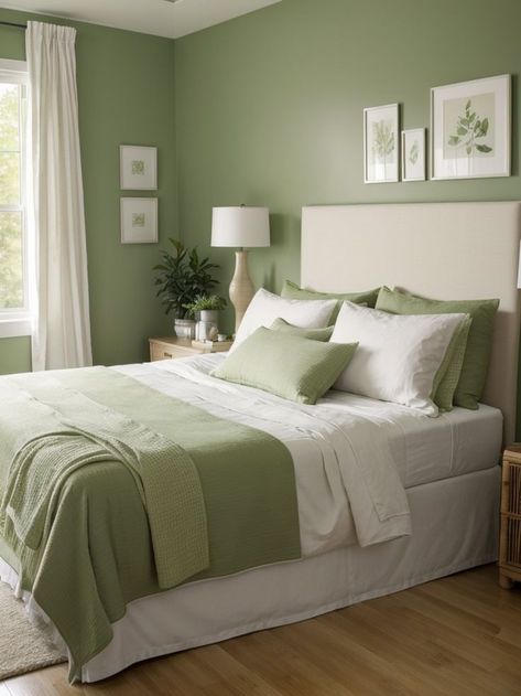 Light Green Accent Wall, Light Green Rooms, White Upholstered Headboard, Lime Green Bedrooms, Light Green Bedrooms, Green And White Bedroom, Green Accent Wall, Green Bedroom Walls, Light Green Walls