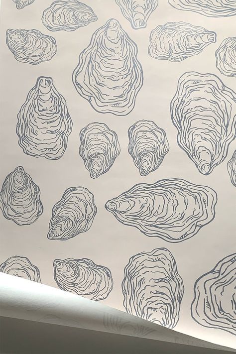 Oyster Shell — Design No. Five Oyster Wallpaper, Shell Wallpaper, Coastal Wallpaper, Fresh Oysters, Hand Sketch, Bathroom Wallpaper, Modern Coastal, Coastal Cottage, Oyster Shell