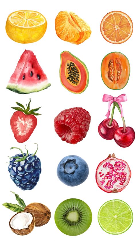 Fruit Collage, Nature Projects, Fruits Drawing, Scrapbook Printing, Fruit Wallpaper, Watercolor Fruit, Iphone Wallpaper App, Fruit Painting, Fruit Art