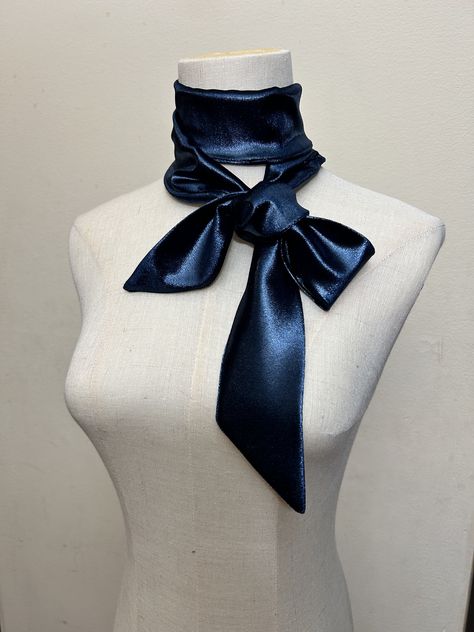 Royal Blue Clothes, Dark Blue Accessories, Light Blue Outfit, Neck Aesthetic, Hands Accessories, Bridesmaid Scarves, Royal Blue Tie, Blue Clothes, Silk Scarf Hair