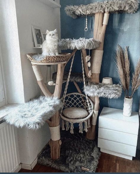 Dark Academia Cat Tree, Boho Cat Tree, Diy Cat Tree Real Branches, Cat Trees Homemade, Rattus Rattus, Unique Cat Trees, Cat Room Decor, Cat Tree Designs, Katt Grejer