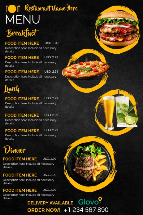 Free Menu Templates, Menu Sans Gluten, Restaurant Breakfast, Menu Poster, Restaurant Poster, Poster Template Free, Menu Flyer, Poster Template Design, Restaurant Menu Template