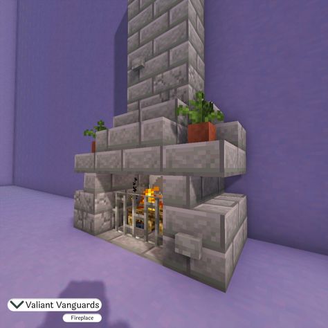 Uma lareira de tijolo de pedra feito no Minecraft, com dois lindos potes de flor em cima Minecraft Fireplace Ideas, Fireplace Minecraft, Minecraft Fireplace, Minecraft Cottage, Easy Minecraft Houses, Design Building, Inside Decor, Minecraft Inspo, Minecraft Decorations