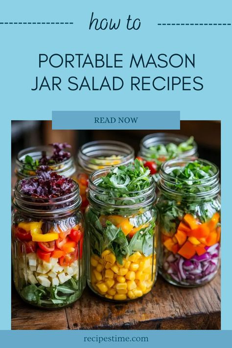 Looking for easy and convenient meal ideas? Check out these delicious mason jar salad recipes that make healthy eating simple and on the go. Perfect for busy work days, picnics, or a quick lunch in a hurry. Each recipe is packed with fresh veggies, proteins, and can be personalized with your favorite ingredients. Plus, layering your salads keeps them crisp and vibrant all week long. Say goodbye to boring meals and hello to freshness tucked neatly in your jar. Ideal for meal prep lovers and health enthusiasts! Ramen Noodle Mason Jar Lunch Ideas, Mason Jar Salad Ideas, Meal Prep Mason Jars Recipes, Mason Jar Meals Make Ahead, Mason Jar Salads For A Week, Salad Jars Recipe Work Lunches, Prep Salads For The Week, Mason Jar Lunch Ideas, Mason Jar Salad Layers