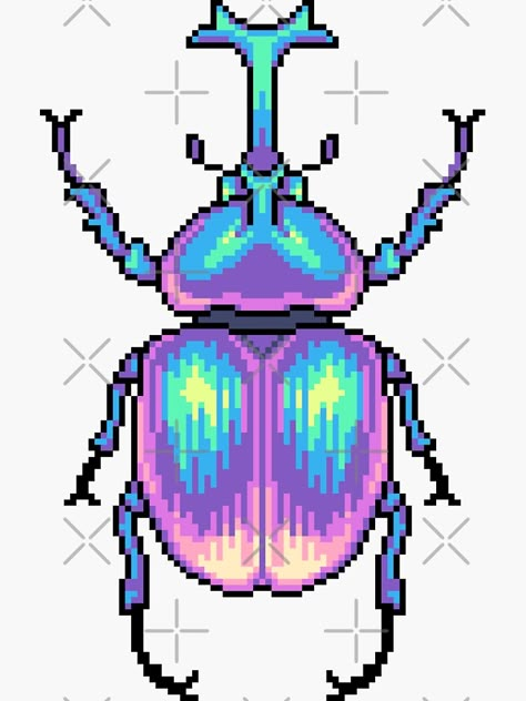 "Pixel Beetle" Sticker by Kawiku | Redbubble Perler Wall, Funky Embroidery, Bug Bag, Pixel Art Reference, Pin Sticker, Vaporwave Wallpaper, Graph Crochet, Pixel Art Templates, Perler Art