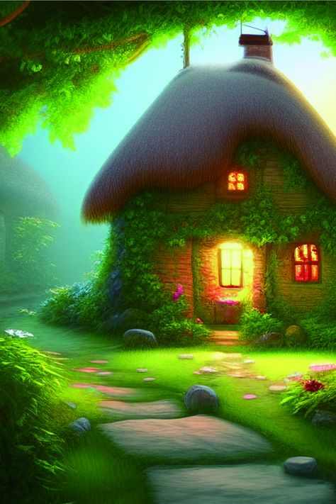 Enjoy this Magic Aesthetic Wallpaper of a cottage core house with a magic forest illustration. Greenery Scenery Wallpaper | Cottage Core House | Magic Aesthetic Wallpaper Magic Aesthetic Wallpaper, Magic Forest Illustration, Fantasy Fairy House, House In Garden, Wallpaper Cottage, Magical Cottage, House Magic, Spring Flower Art, Cottage Core House