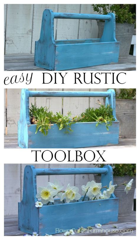 DIY Rustic Toolbox tutorial, FlowerPatchFarmhouse.com Wood Box Ideas, Tool Box Diy, Wood Tool Box, Wooden Tool Boxes, Diy Holz, Wood Tools, Box Ideas, Wood Box, Old Wood