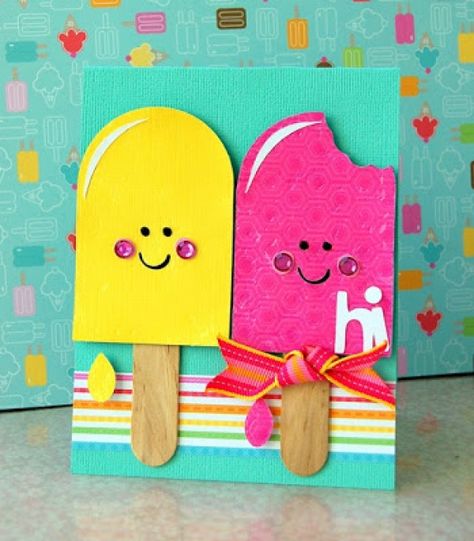 Summer Greeting Cards, Summer Cards For Kids, Ice Cream Card, Ice Cream Popsicle, Cricut Cartridges, Summer Cards, Popsicle Stick, Cricut Cards, Ice Pops