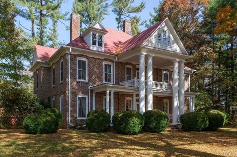 Circa 1910 Georgian Brick Farmhouse For Sale W/Garage/Barns/Sheds And Creek on 33 Lovely Acres VA. $695,000 - Country Life Dreams Elegant Front Porch, Bead Board Wainscoting, Frank Hardy, Floyd Virginia, Old Southern Homes, Fixer Upper Homes, Brick Farmhouse, Old Cabins, Historic Homes For Sale