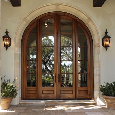 Arch Sliding Door, Arched Exterior Doors, Front Door Replacement, Arched French Doors, Doors Exterior, Door Replacement, Arched Doors, Spanish Style Homes, House Doors