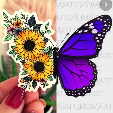 Butterfly And Sunflower Tattoo, Butterfly And Sunflower, Purple Butterfly Tattoo, Butterfly Collage, Butterfly Sunflower, Pink Sunflowers, Morpho Butterfly, Butterfly Tattoos, Sunflower Tattoo